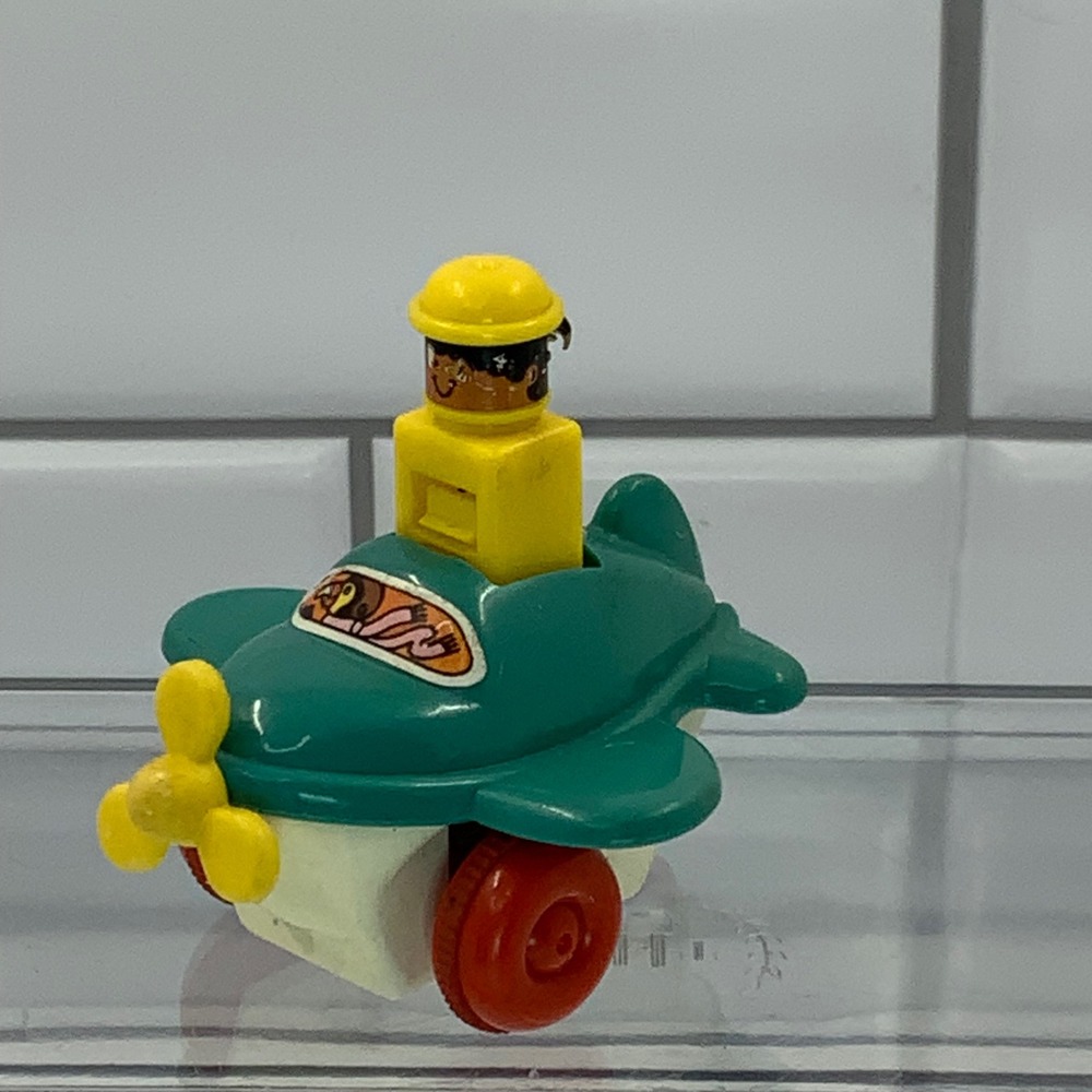 Vintage Tomy Wind Up Airplane Toy Teal White Red‎ Wheels Pilot Figure Singapore